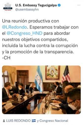 El Gobierno de los EEUU apoyará al Congreso Nacional en proyectos para combatir la corrupción e impunidad